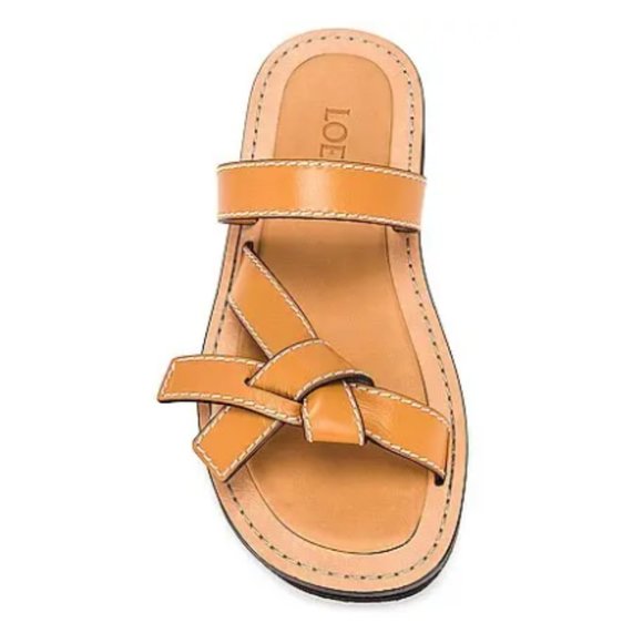 Loewe Shoes Loewe Gate Slide Flat Sandals In Tan Calfskin Leather